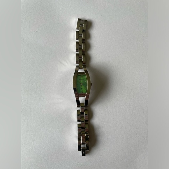 Fossil Accessories - Fossil F2 Watch Women Silver Tone Link Green Dial Face Stainless